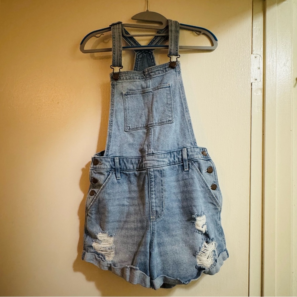 Hollister Women’s Vintage‎ Stretch Denim High-Rise Mom Short Overall 4” Sz Small